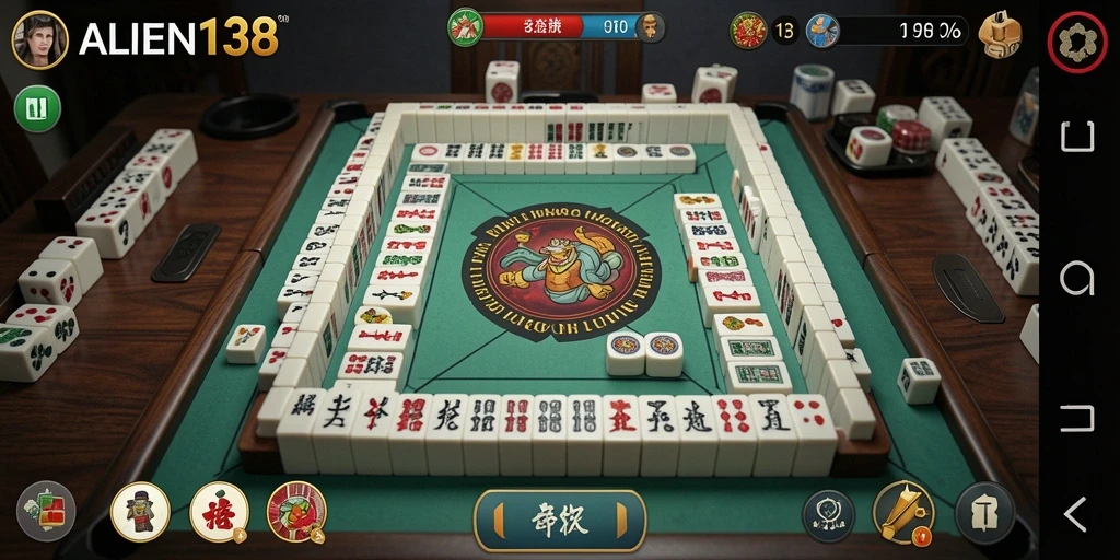 Tampilan gameplay menegangkan dari ALIEN138 dengan elemen Mahjong yang klasik.
