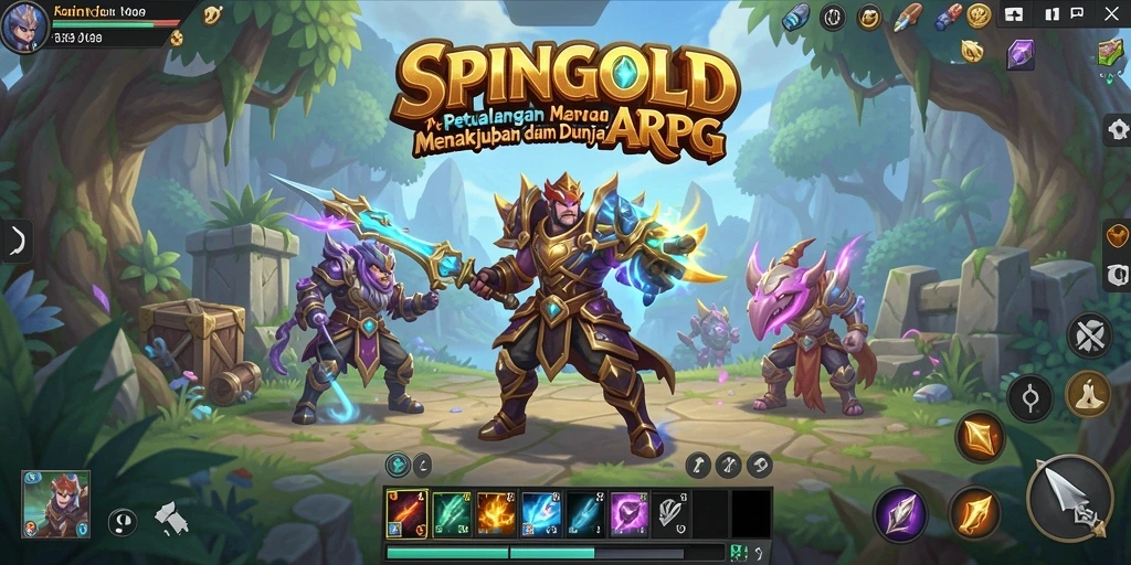 Screenshot utama game SPINGOLD menampilkan aksi seru dalam pertarungan ARPG.