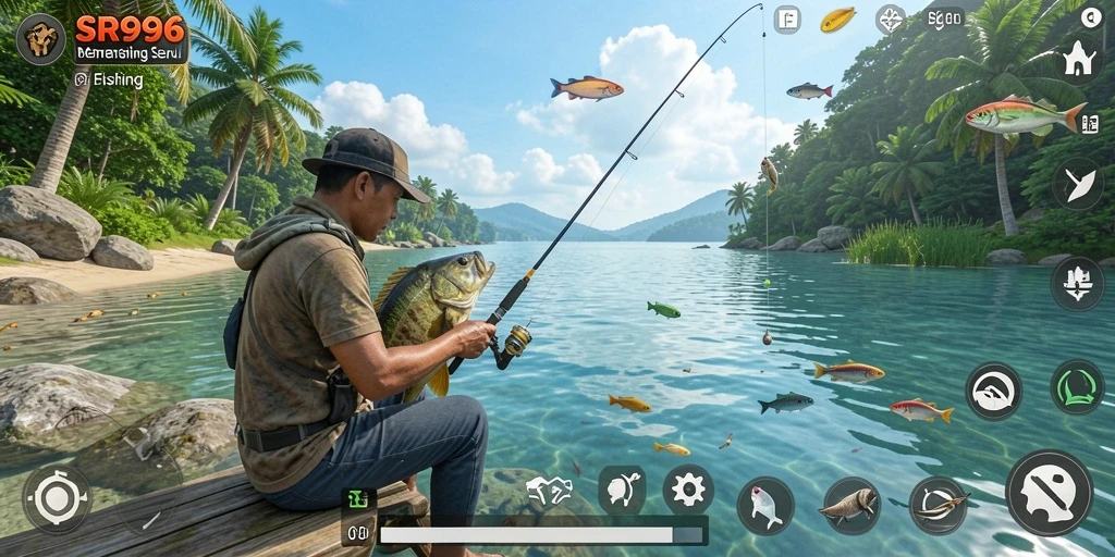 Gameplay SR996 dengan penggambaran memancing yang realistis dan menyenangkan.